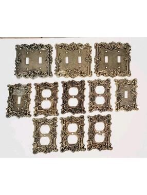 Amertack 1967 Floral Rose Brass Light Switch Plate Outlet Cover Set Of 11